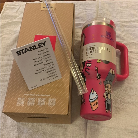 Labubu Stanley Pink Tumbler 40 Oz NEW All Day hydration Clear top reusable Straw - Picture 4 of 8
